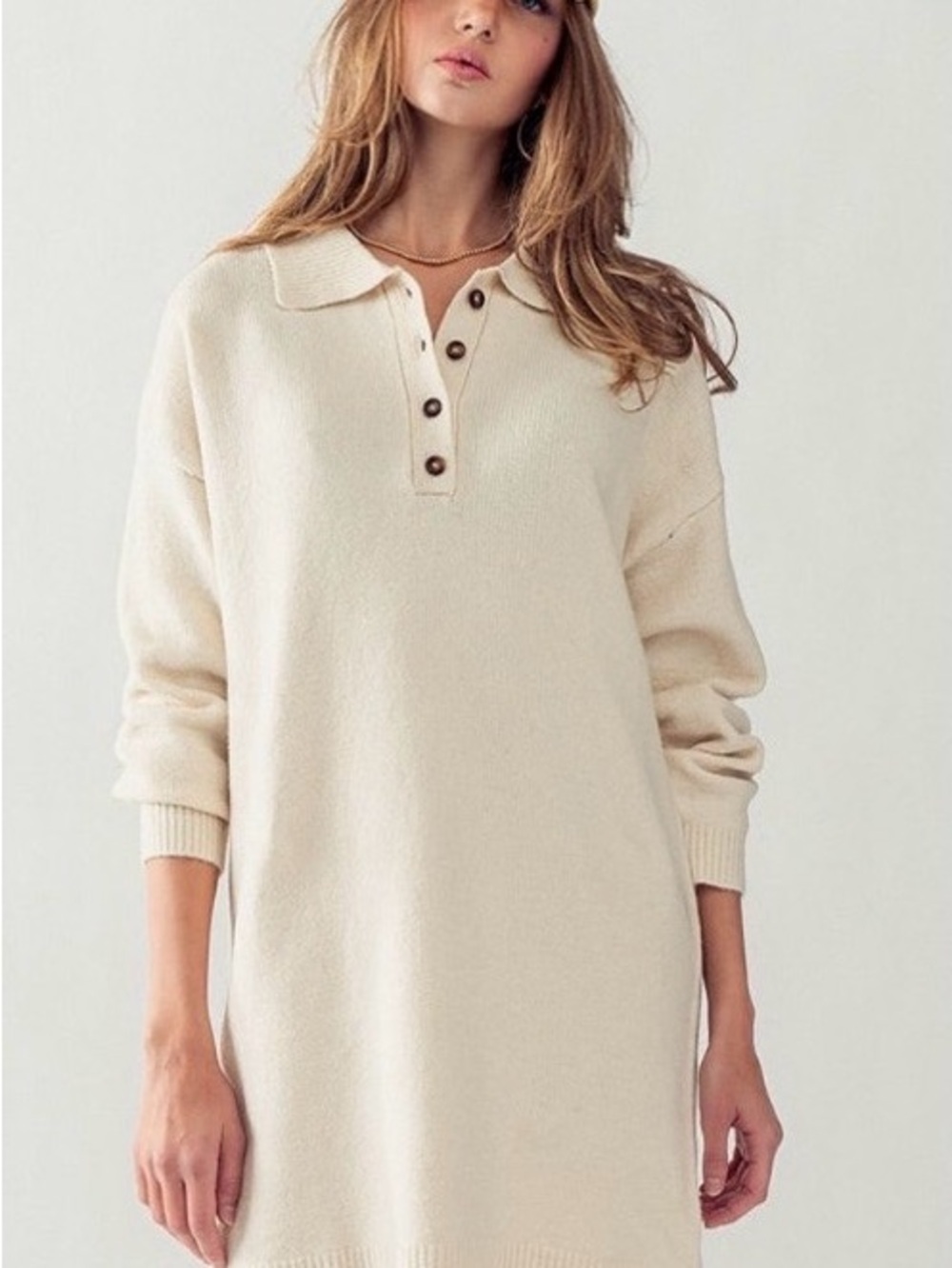 Blu Pepper Polo Collar Knit Sweater Dress Women’s Ribbed Long Sleeve Preppy Soft
